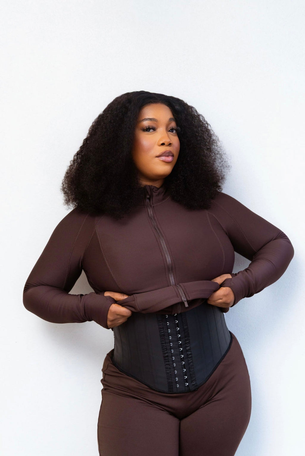 Steel bone waist trainer outdoor lifestyle shot - front